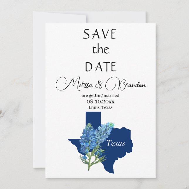 Convite Casamento Russo do Texas Floral Azul (Frente)