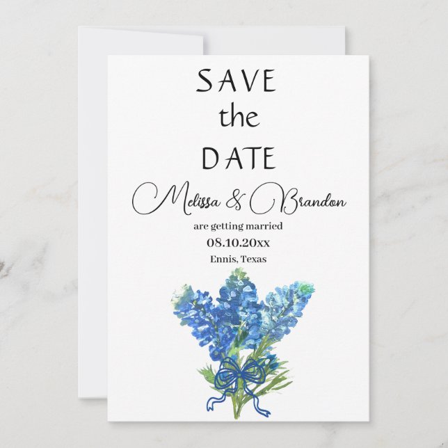 Convite Casamento Russo do Texas Floral Azul (Frente)