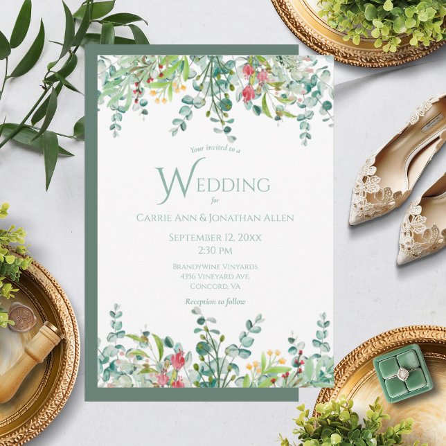 Convite Casamento Russo Elegante Eucalyptus Watercolor (Criador carregado)