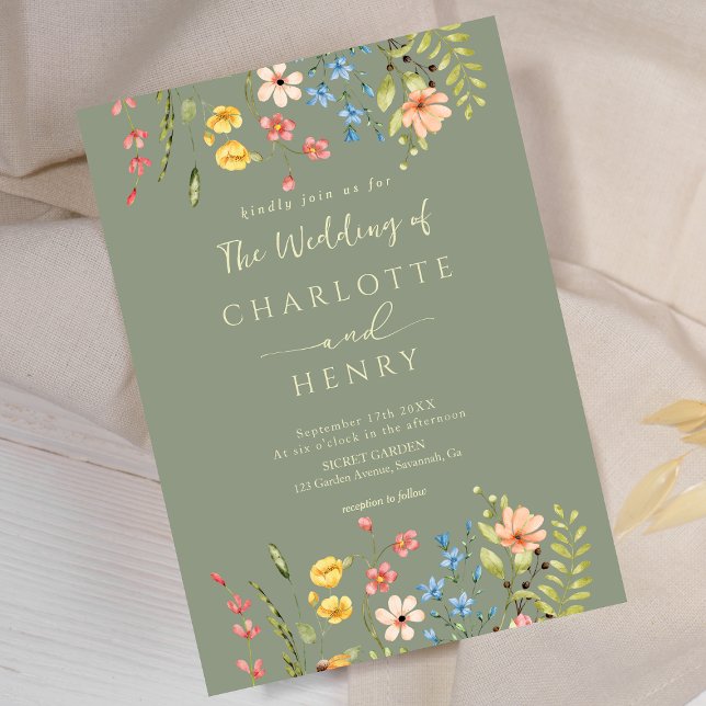Convite Casamento Russo Elegante Moderno de Flores Selvage (Criador carregado)