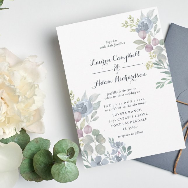 Convite Casamento Russo Eucalyptus Floral Dusty Blue (Criador carregado)