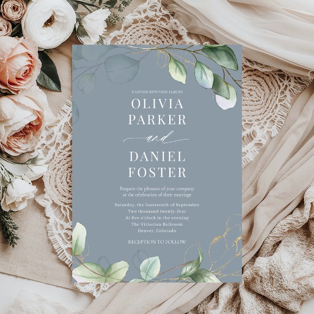 Convite Casamento Russo Eucalyptus Greeneric Dusty Blue (Criador carregado)