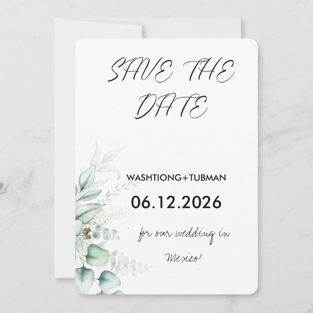 Convite Casamento Russo Eucalyptus Greeneric Salvar a Data (Frente)