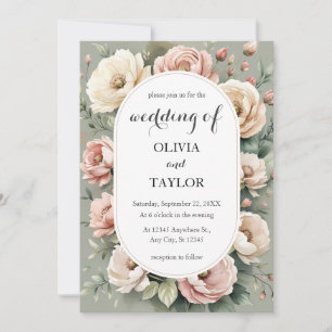 Convite Casamento Russo Floral de Boho Rosa Watercolor