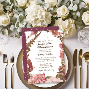 Convite Casamento Russo Floral de Borgonha