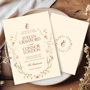 Convite Casamento Russo Floral do Elegante Rococo Monogram