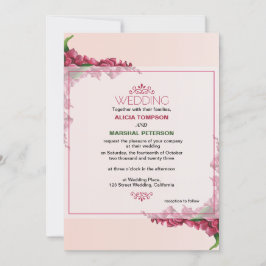 Convite Casamento Russo Floral Vermelho e rosa claro