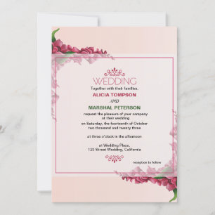 Convite Casamento Russo Floral Vermelho e rosa claro