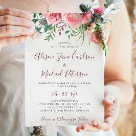 Convite Casamento russo moderno de cor-d-água floral burgu