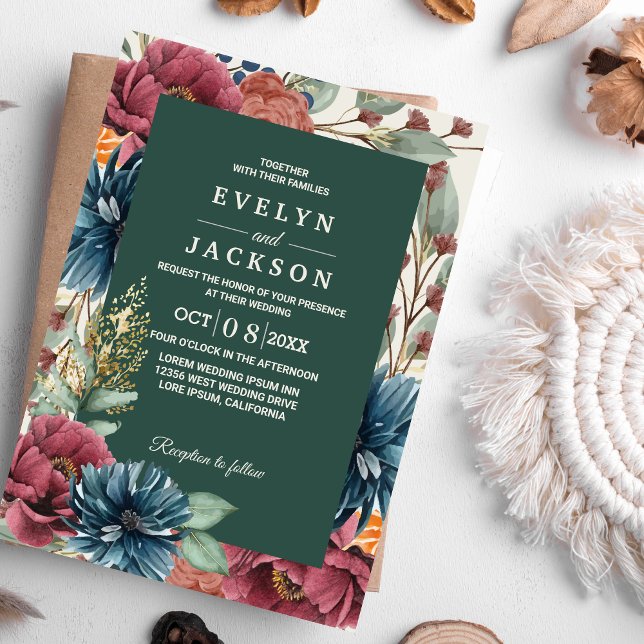 Convite Casamento Russo Moderno de Queda Verde Esmeralda (Criador carregado)