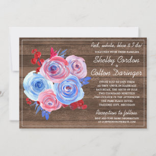 Convite Casamento Russo Patriótico e Floral 4 de julho