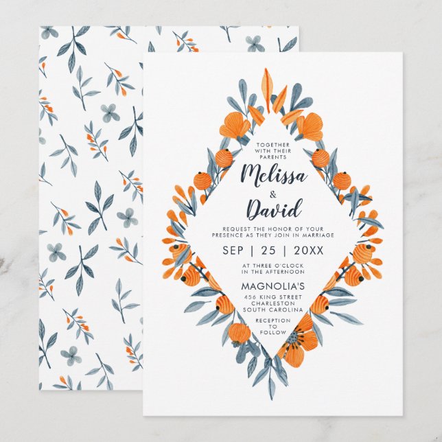 Convite Casamento Russo Romântico Floral de Cores (Frente/Verso)