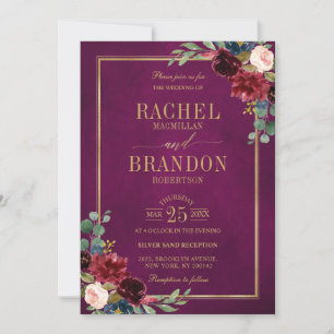 Convite Casamento Russo Rosa-Rosa-Rosa Marsala, Dourado Fl