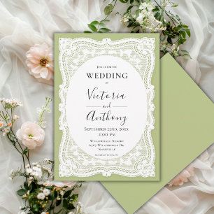 Convite Casamento Russo Verde com Vintage White Lace