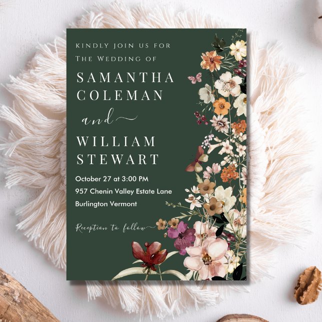 Convite Casamento Russo Verde Moderno Boho Wildflower (Criador carregado)