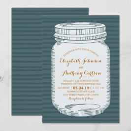 Convite Casamento Russo Vintage Blue Country Mason Jar