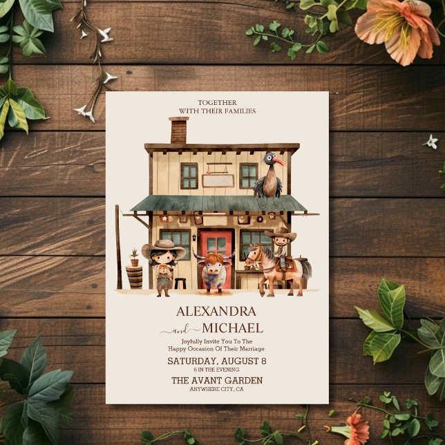 Convite Casamento Russo Vintage Western Cowboy (Criador carregado)