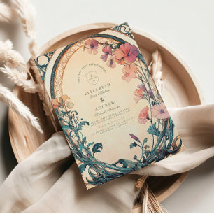 Convite Casamento Rust Blue Bloom