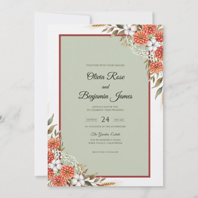 Convite Casamento Rust Dahlia (Frente)
