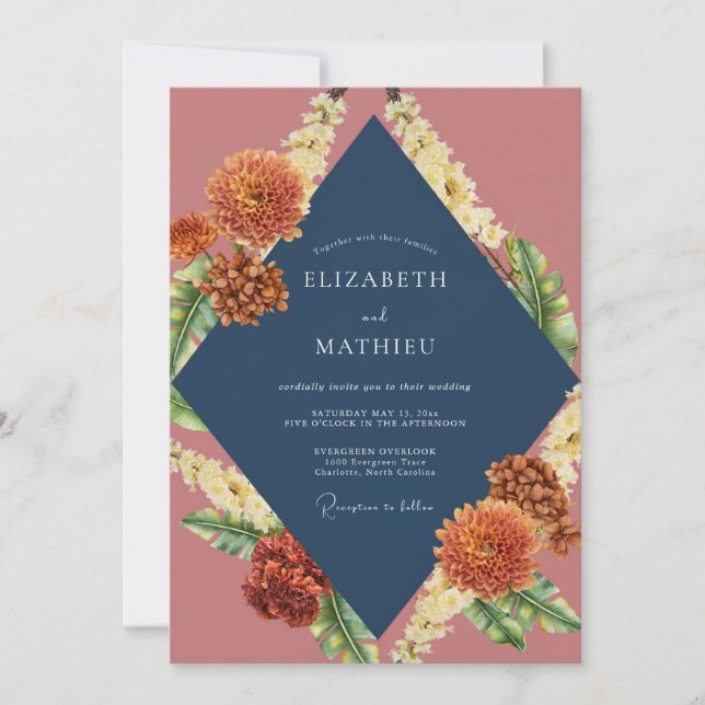Convite Casamento Rust Deep Navy Dahlia (Frente)