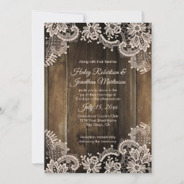 Convite Casamento Rustic Antique Lace and Barn Wood