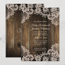Convite Casamento Rustic Antique Lace and Barn Wood