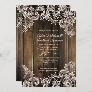 Convite Casamento Rustic Antique Lace and Barn Wood