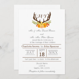 Convite Casamento Rustic Antler Deer Floral Woodland