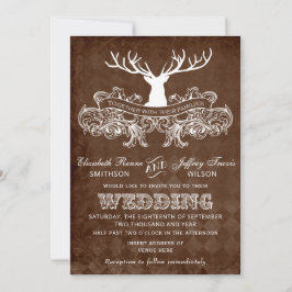 Convite Casamento Rustic Antler Deer Winter Woodland