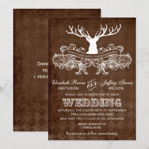 Convite Casamento Rustic Antler Deer Winter Woodland