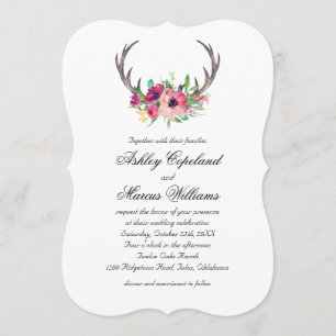 Convite Casamento Rustic Antlers Boho Floral Allure