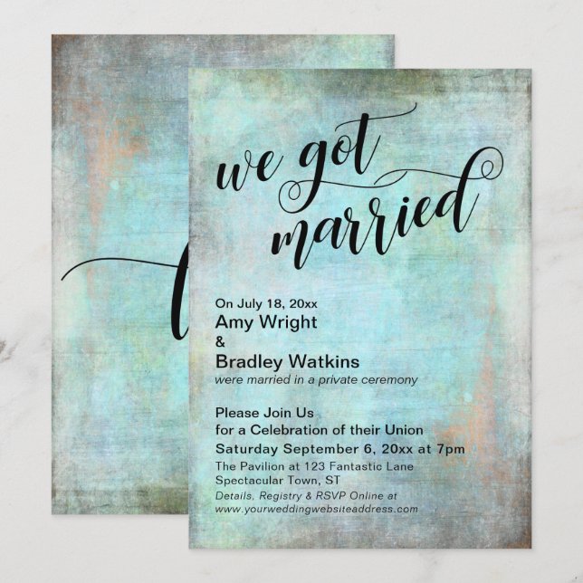 Convite Casamento Rustic Aqua Recepção (Frente/Verso)