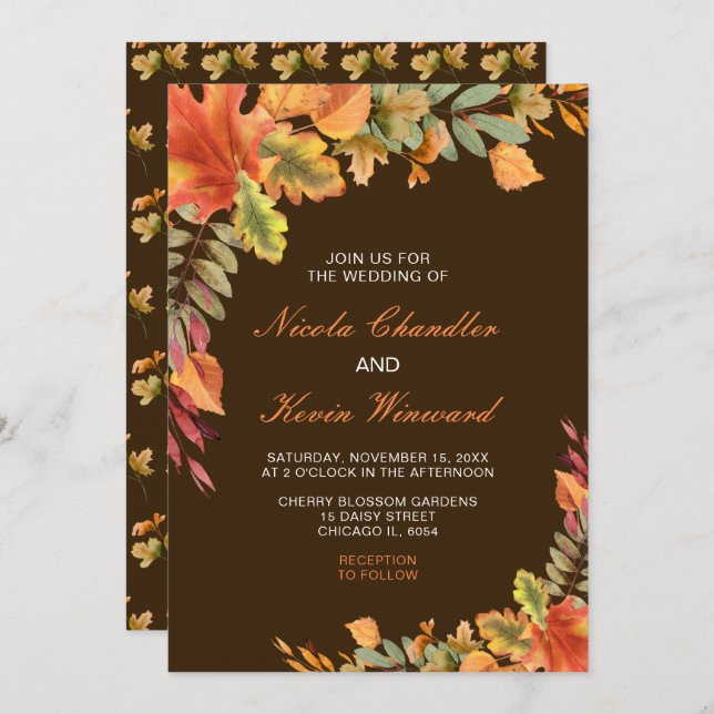 Convite Casamento Rustic Autumn Fall (Frente/Verso)