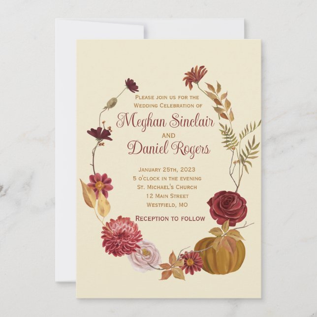 Convite Casamento Rustic Autumn Floral (Frente)