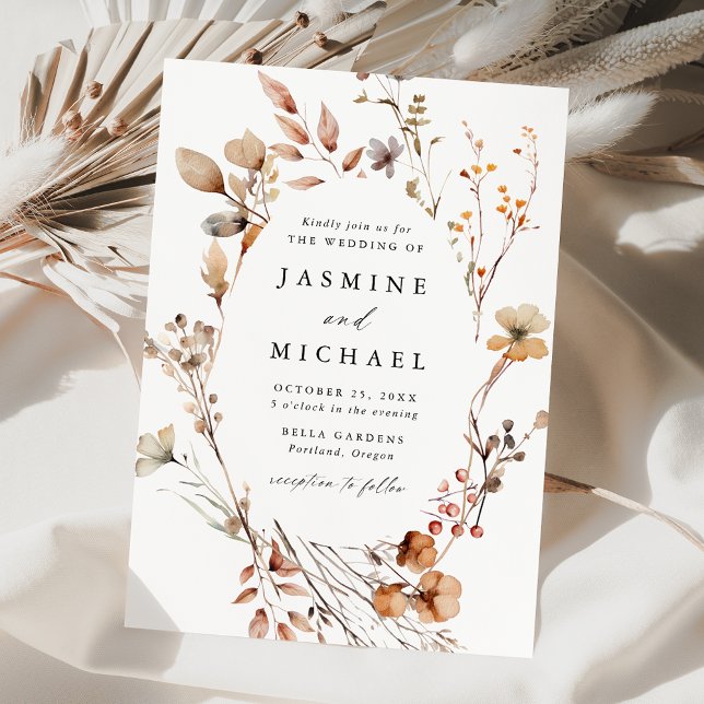 Convite Casamento Rustic Autumn Floral Wreath (Criador carregado)