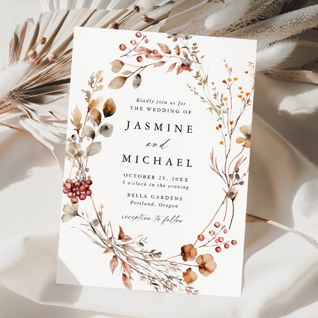 Convite Casamento Rustic Autumn Floral Wreath (Criador carregado)