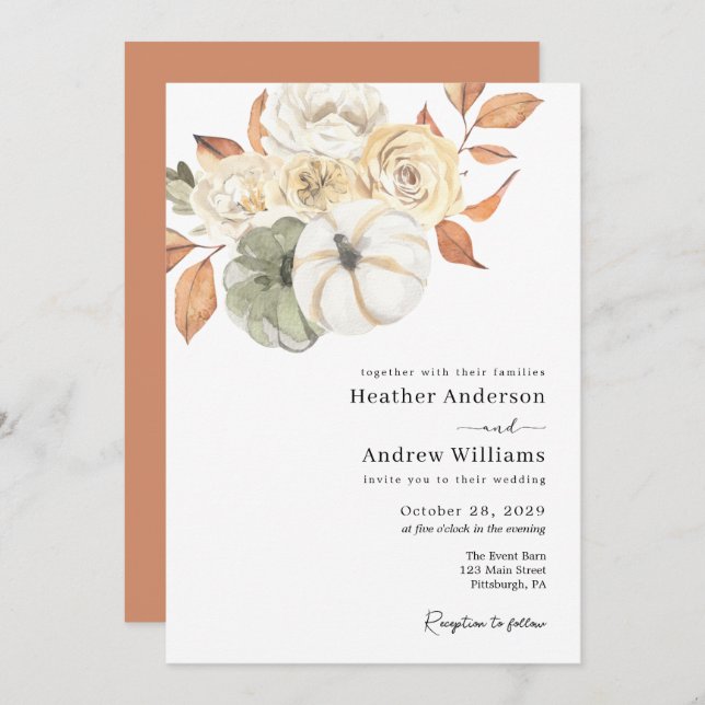 Convite Casamento Rustic Autumn Foliage (Frente/Verso)