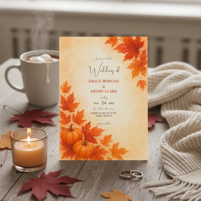 Convite Casamento Rustic Autumn Pumpkin Watercolor (Criador carregado)