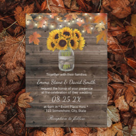Convite Casamento Rustic Autumn Sunflower Jar String Luzes