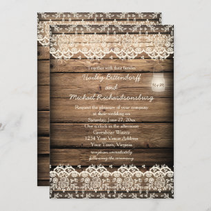 Convite Casamento Rustic Barn Wood Lace Mason Jar