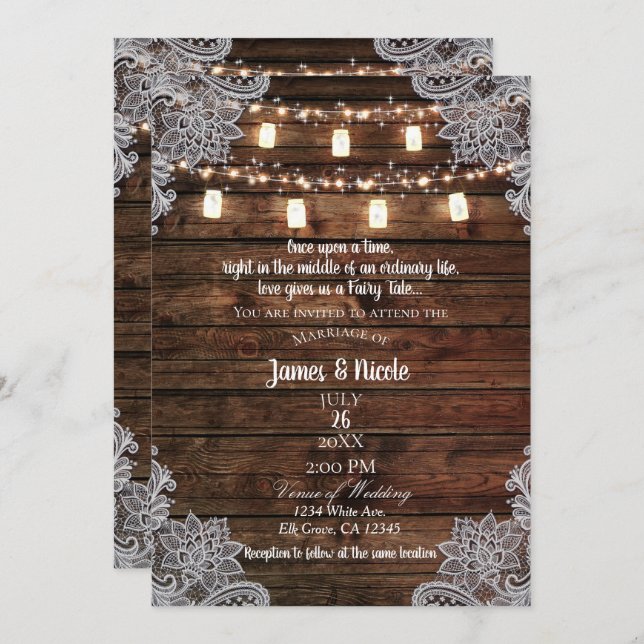 Convite Casamento Rustic Barn Wood & Mason Jars (Frente/Verso)