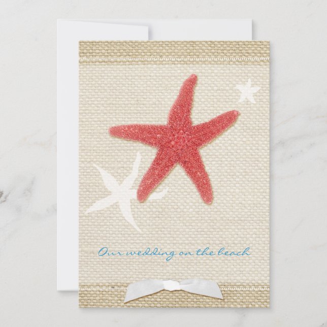 Convite Casamento Rustic Beach Red Starfish (Frente)