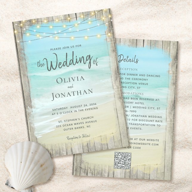 Convite Casamento Rustic Beach Tudo em Um Código QR (Criador carregado)