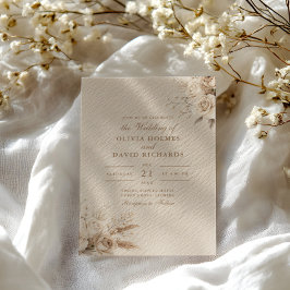 Convite Casamento Rustic Beige Dried Flower & White Roses