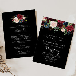 Convite Casamento Rustic Black Botanical Front & Back