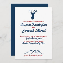 Convite Casamento Rustic Blue and Red Deer Country Mountai
