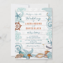 Convite Casamento Rustic Blue Beach Sand