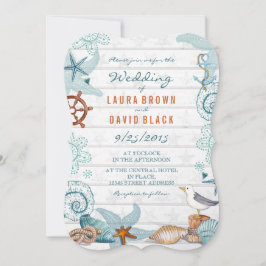 Convite Casamento Rustic Blue Beach Sand