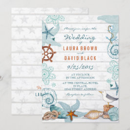 Convite Casamento Rustic Blue Beach Sand