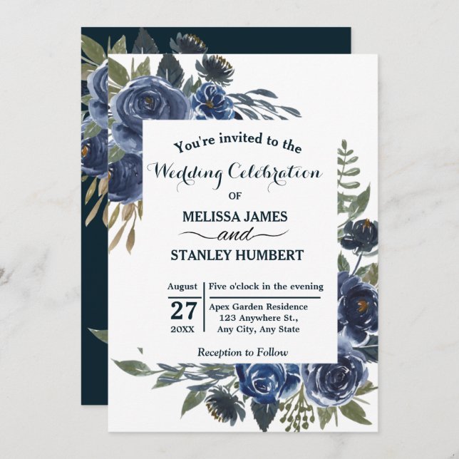 Convite Casamento Rustic Blue Eucalyptus Watercolor (Frente/Verso)